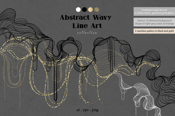 Abstract Wavy Line Art Set