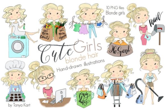 Blonde Hair Clipart of Cute Girls