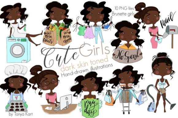 Dark Skin Toned Girls Clipart