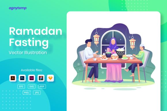 Exploring the Beauty of Ramadan Fasting Iftar Flat Illustration