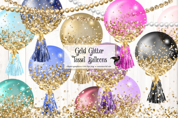 Gold Glitter Tassel Balloons Clipart for Creative Projects