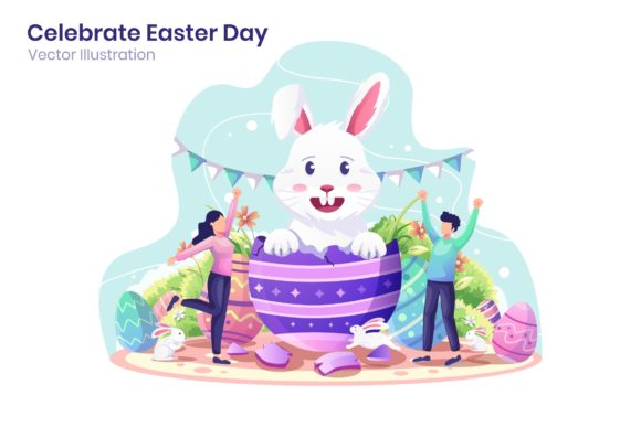Happy Easter Day Flat Illustration: A Versatile Design Asset for Modern Workflows