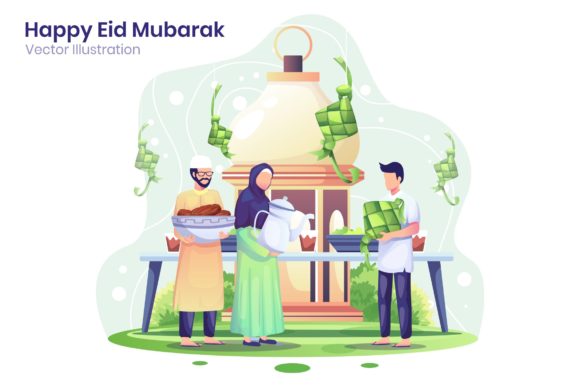Happy Eid Mubarak Flat Illustration for Creative and Practical Use