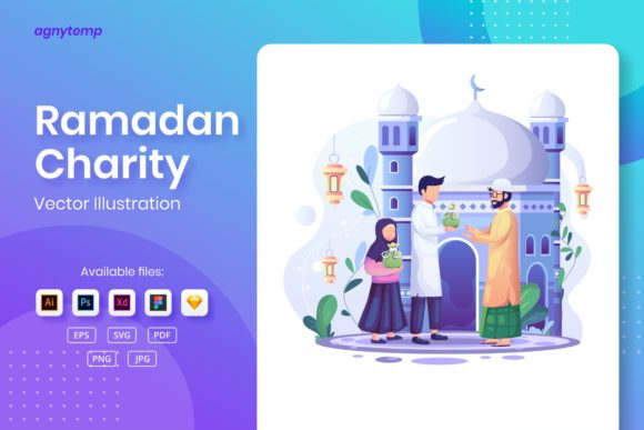 Ramadan Zakat Charity Flat Illustration