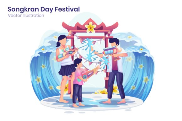 Songkran Day Festival Flat Illustration