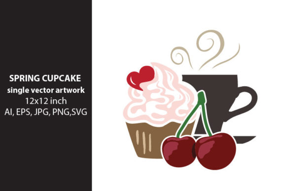 Spring Cherry Cupcake- Single Vector Artwork