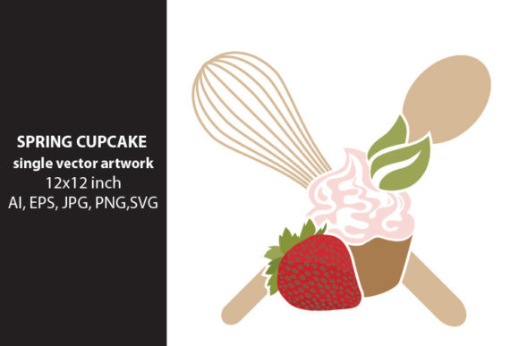 Spring Strawberry Cupcake- Single Vector Artwork